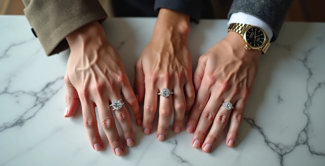 Drei verschiedene Diamantringe repräsentieren unterschiedliche Käufertypen in Deutschland