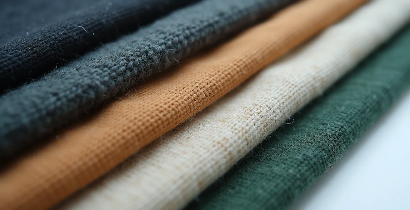 Harmonische Farbpalette aus Kleidungsstücken in abgestimmten Tönen