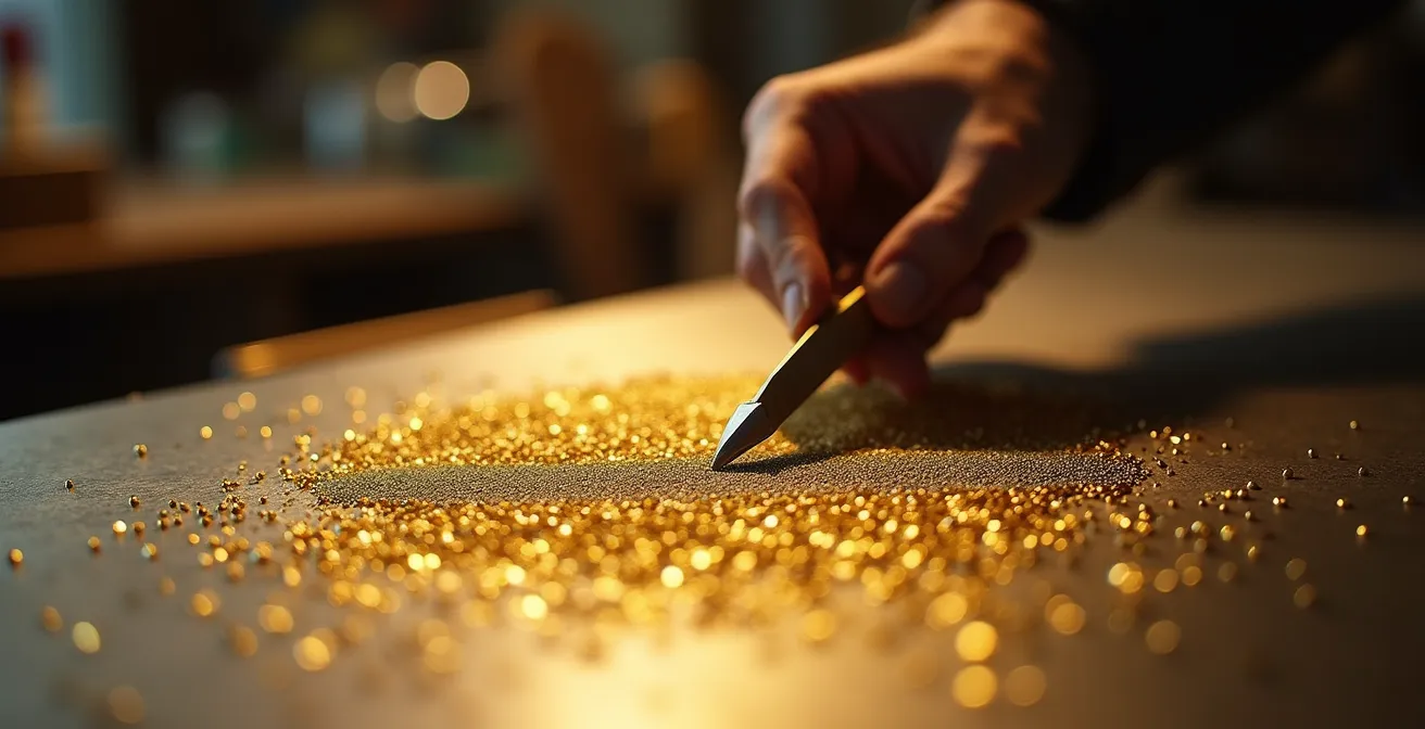 Detailaufnahme traditioneller Goldschmiedetechniken in deutscher Meisterwerkstatt