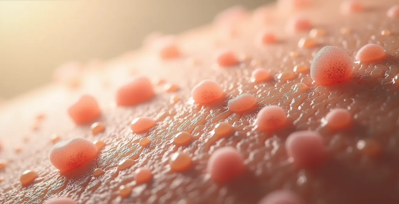 Extreme Makroaufnahme von Hauttextur mit sichtbaren Anzeichen für Erneuerungsbedarf