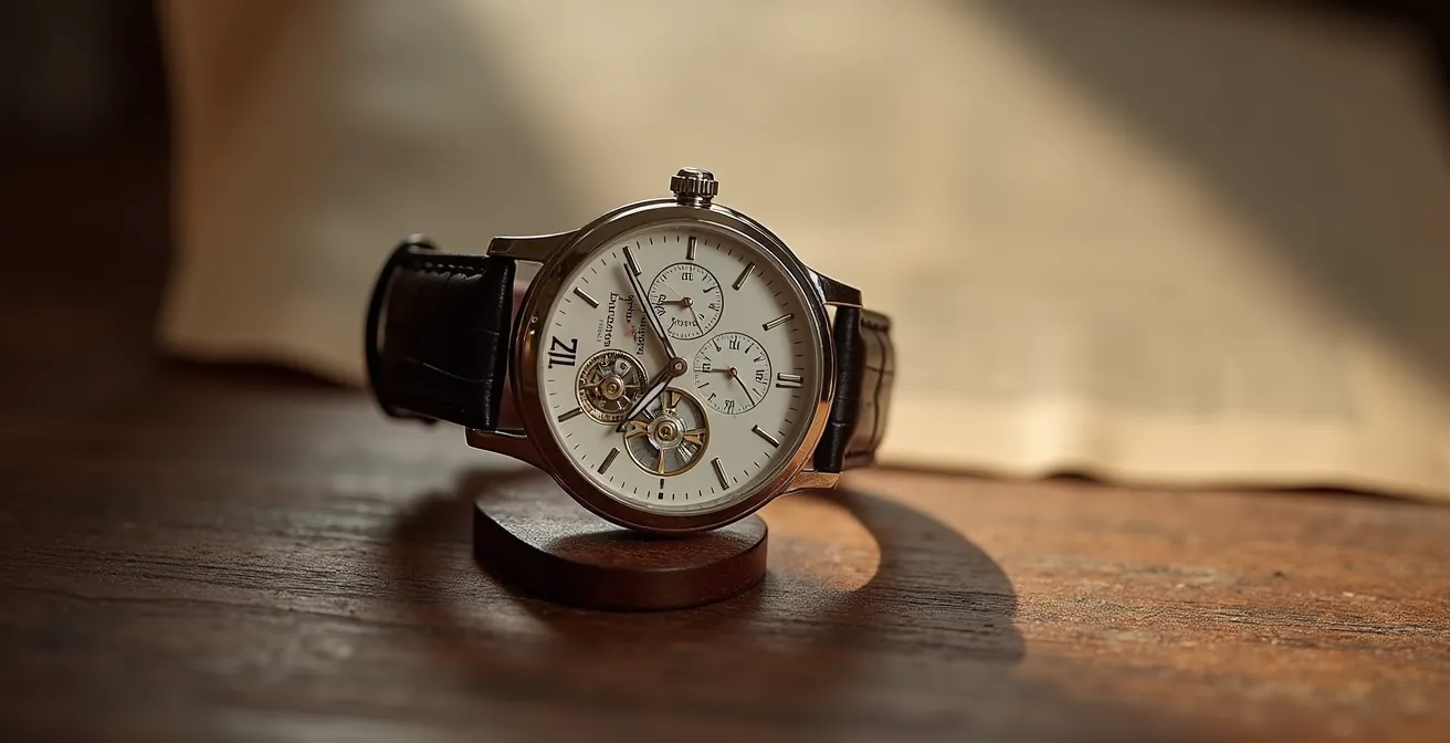 Zeitlose Eleganz einer handfinissierten Uhr im natürlichen Alterungsprozess