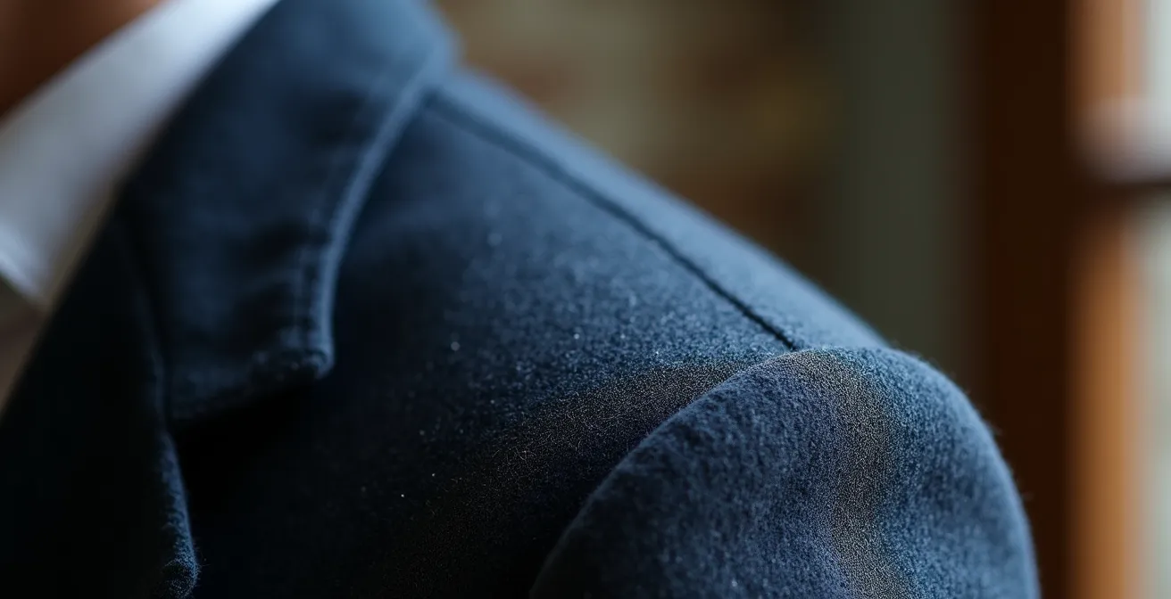 Detailaufnahme der perfekt sitzenden Schulternaht eines Blazers