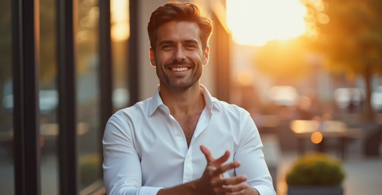 Person in weißem Hemd zeigt den Übergang von formell zu lässig