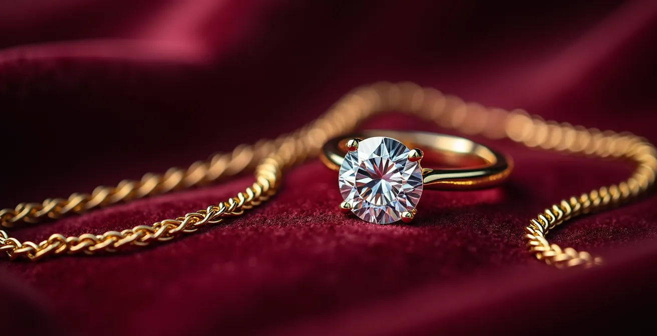 Nahaufnahme hochwertiger Schmuckstücke in elegantem Display